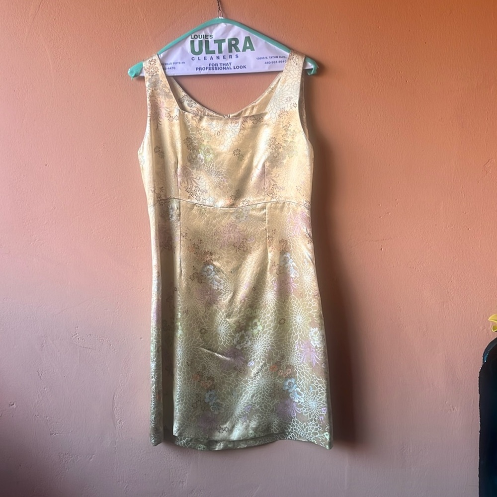 Vintage gold floral mini dress
